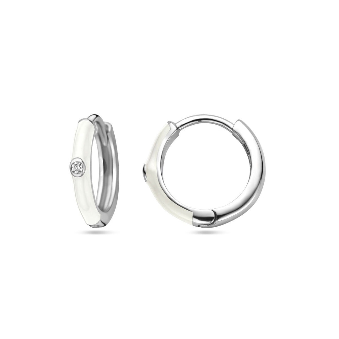 Ohrhänger mit Zirkonia und weißer Emaille, Silber rhodiniert