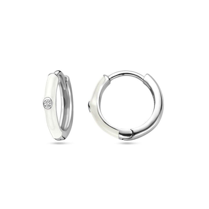 Ohrhänger mit Zirkonia und weißer Emaille, Silber rhodiniert