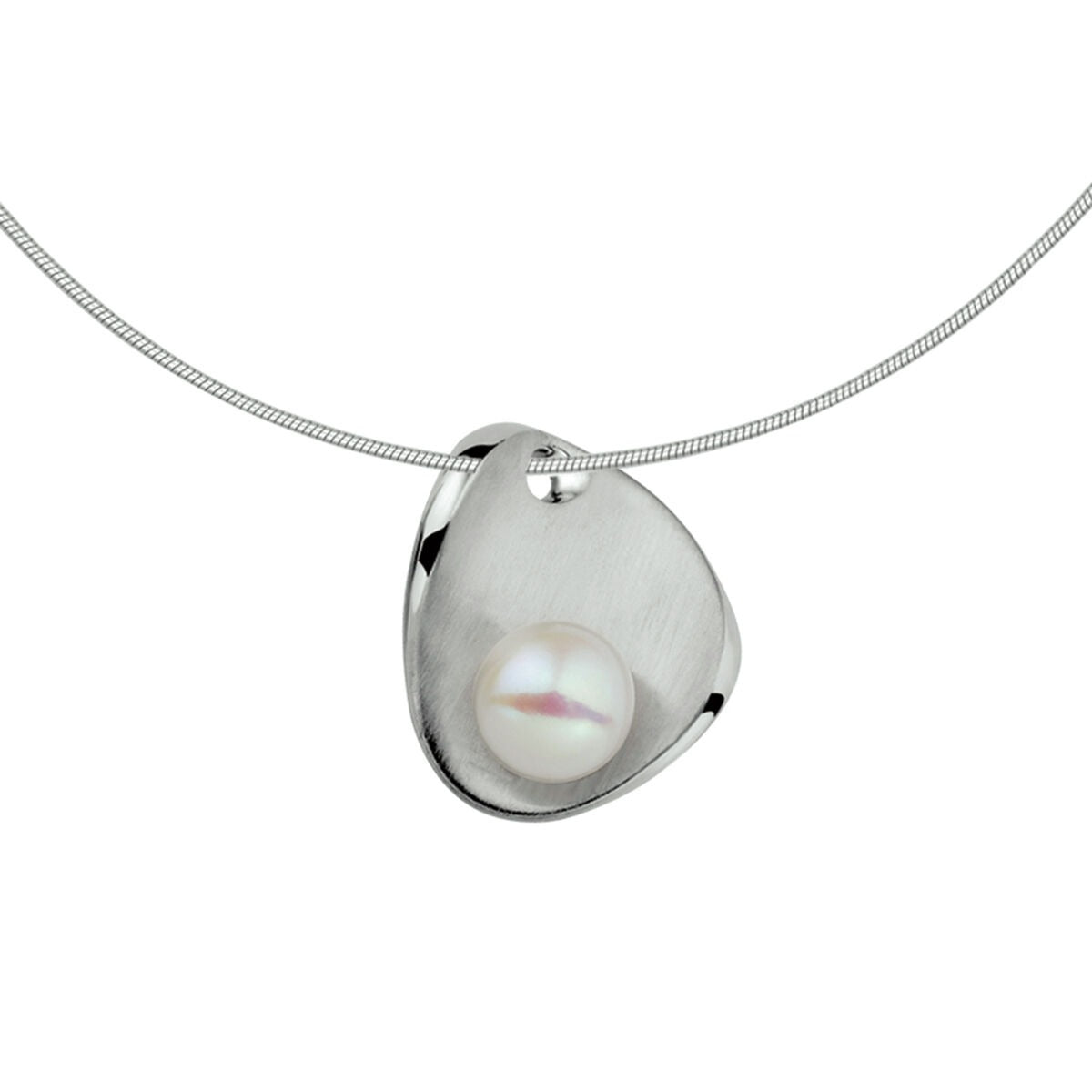 Collier aus rhodiniertem Silber mit polierter und matter Oberfläche sowie einer runden Perle