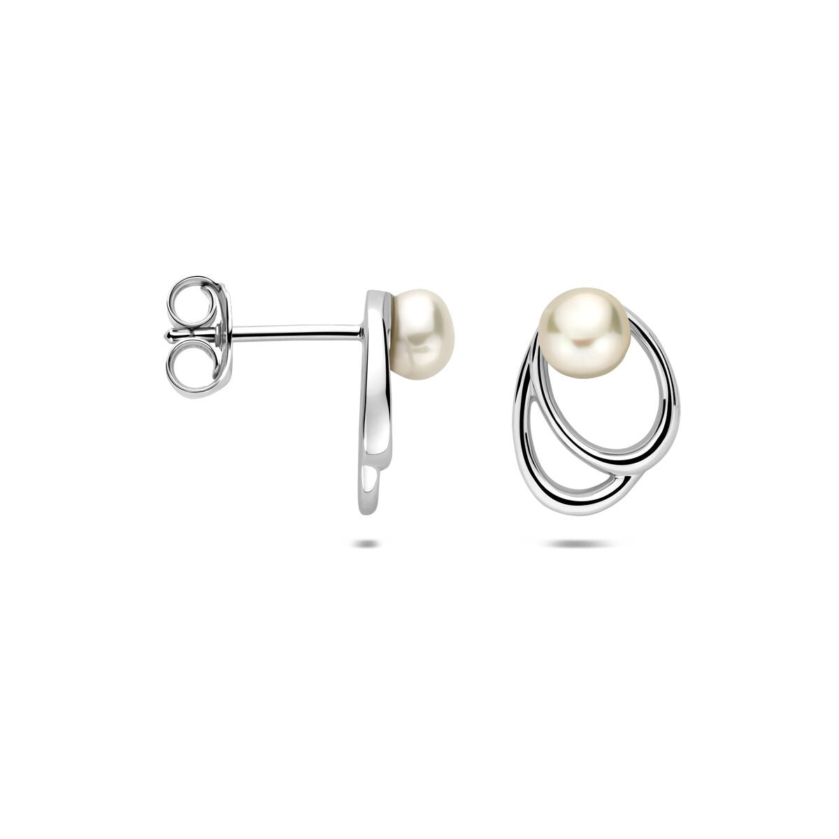 Silberne Ohrstecker mit weißer Perle – rhodiniertes 925er Silber 12,5 mm