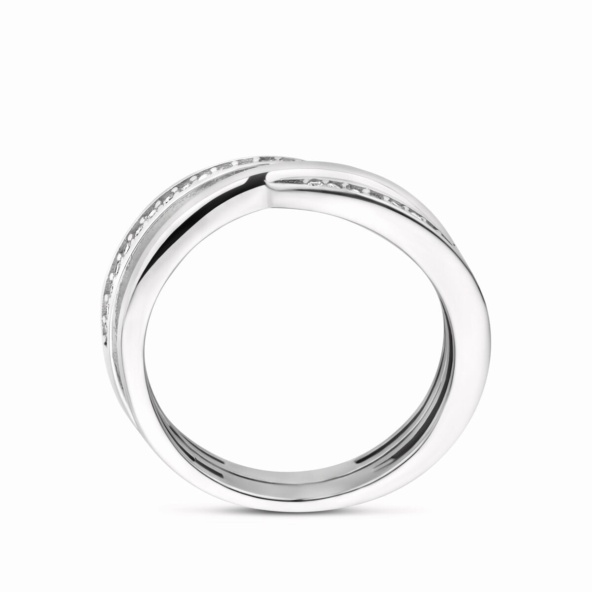 Silberring mit Zirkonia – Rhodiniertes 925er Silber, 7 mm breit