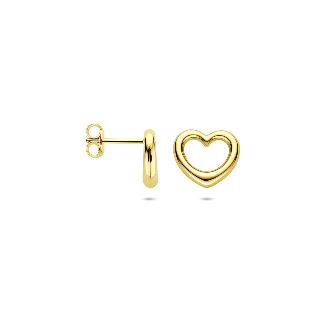 Gouden hartjes oorbellen dames – 14k geelgouden oorknoppen 10 mm