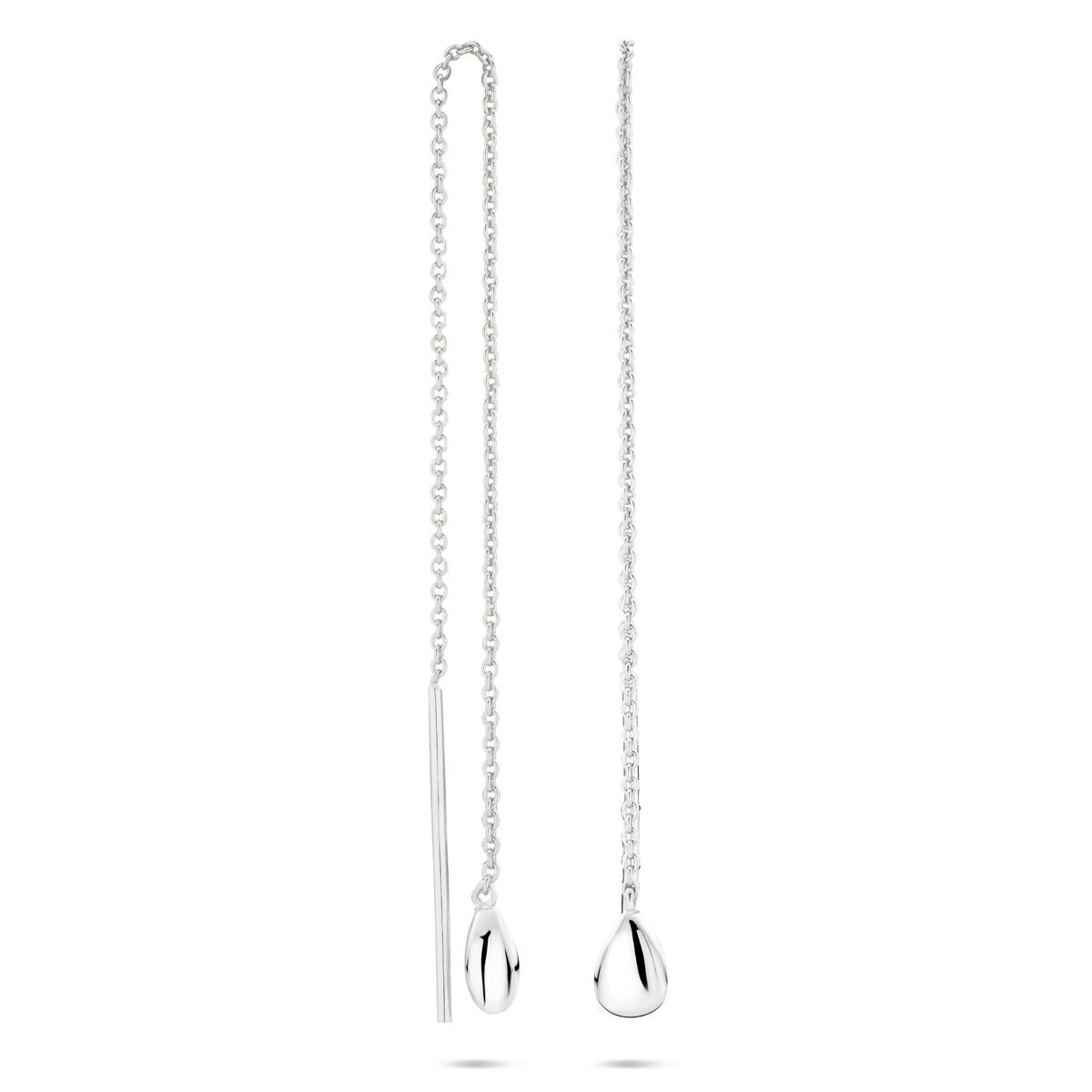 Silberne Durchzieher-Ohrringe mit Tropfen – rhodiniertes 925er Silber, 115 mm lang