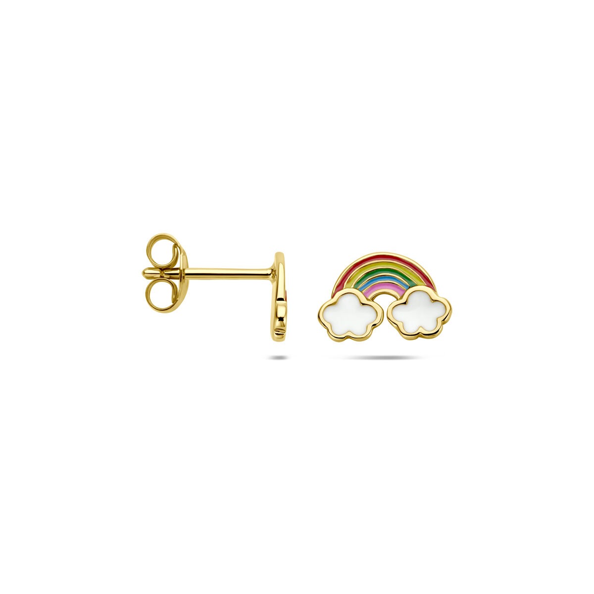 Vergoldete 925er Silber Ohrstecker für Kinder Regenbogen mit Wolken