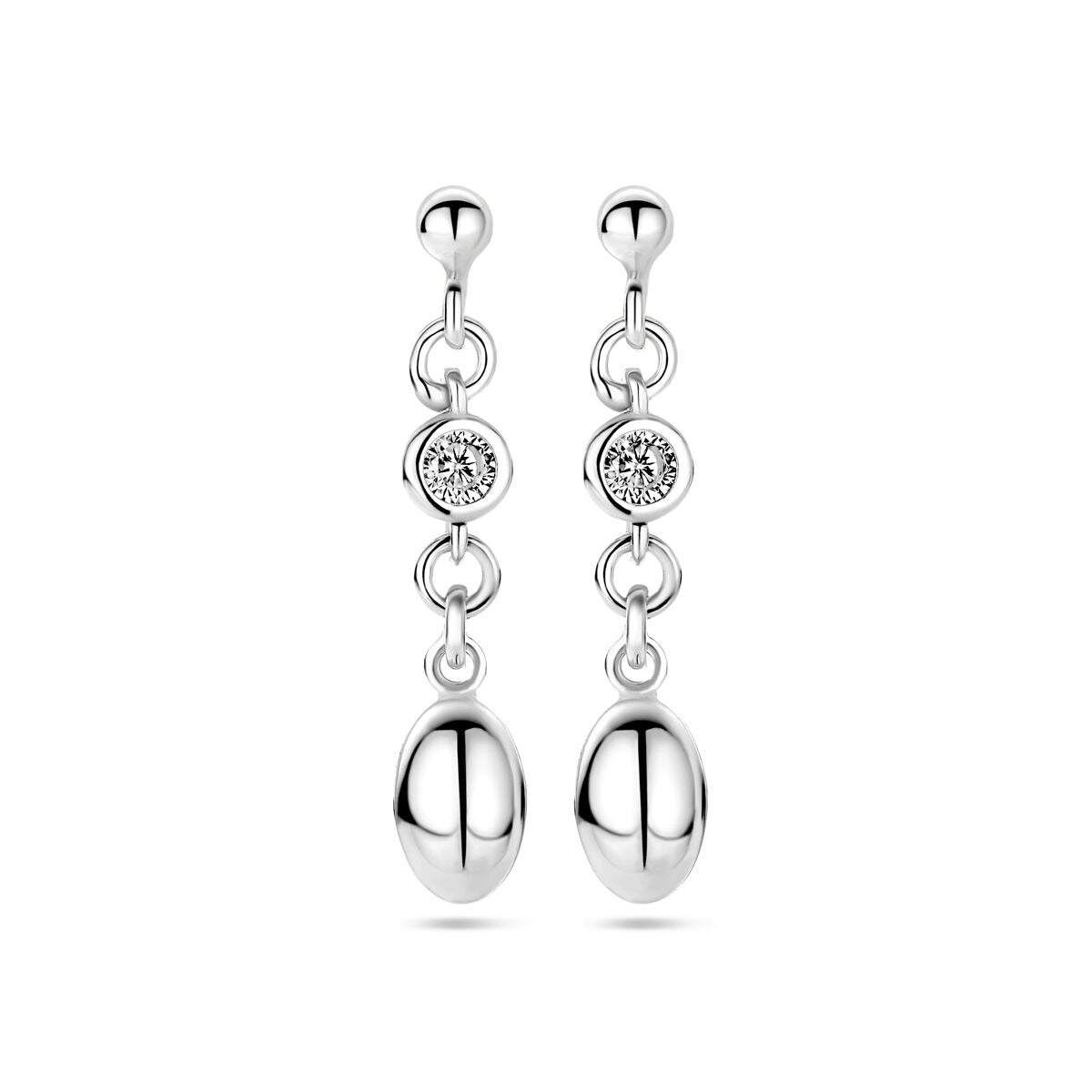 Silberne Ohrhänger aus rhodiniertem 925 Silber mit Zirkonia und ovalen Anhängern