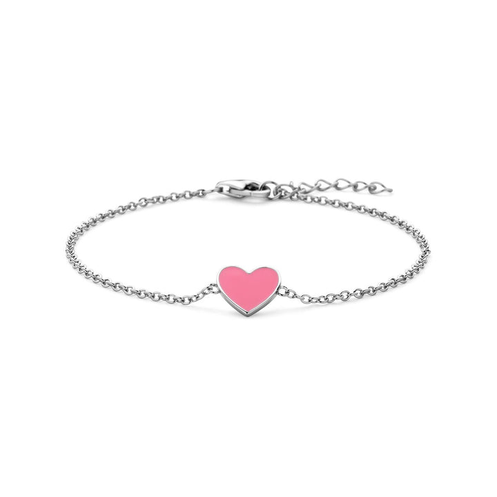 Armband Herz rosa Emaille 16 + 2 cm Silber rhodiniert