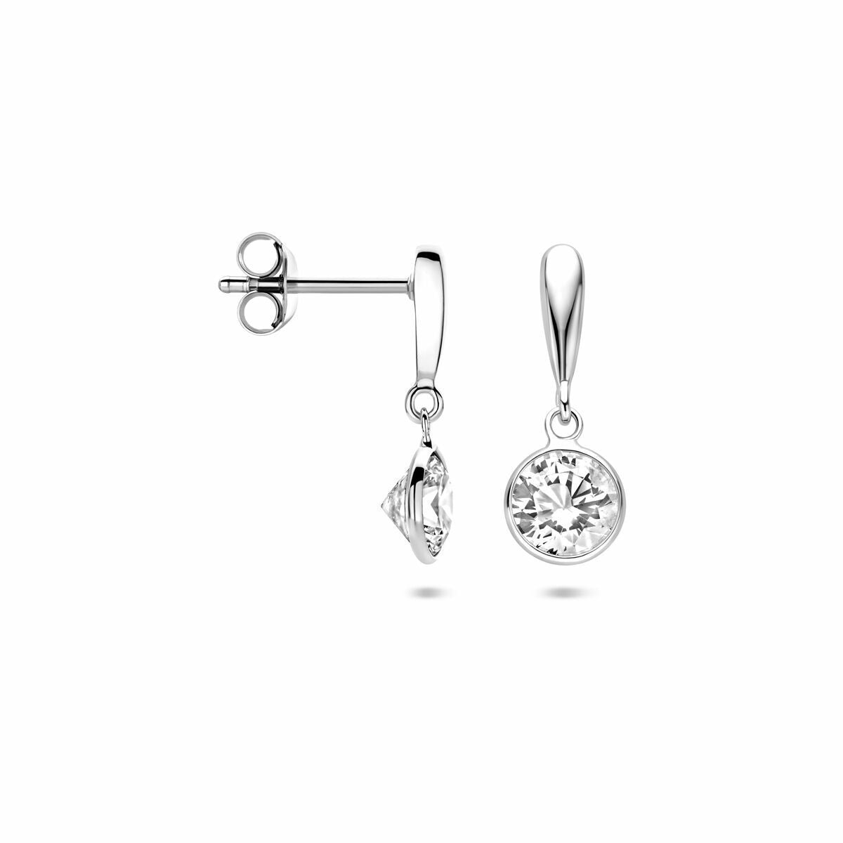Silberne Ohrhänger, rund mit Zirkonia, 18 mm