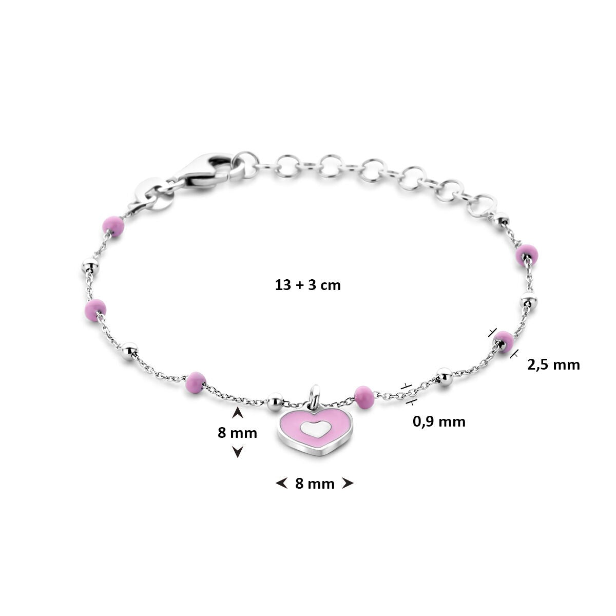 Silbernes Babyarmband mit Herzchen 13 + 3 cm