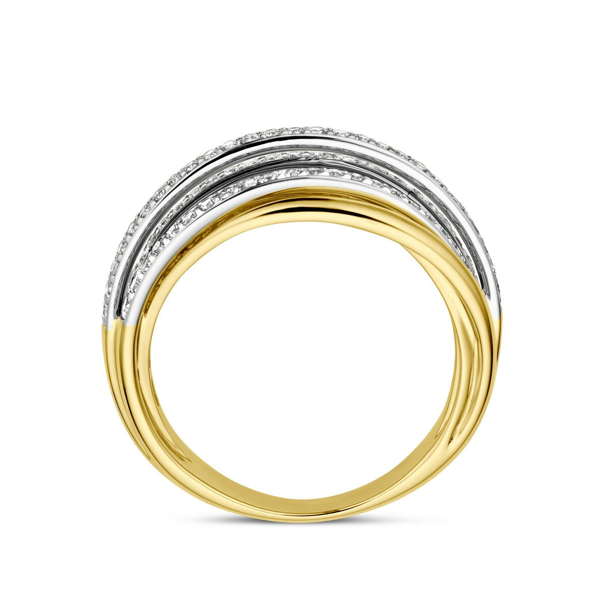 Bicolor-Goldring mit Diamant 14k Damen – 8 mm breit