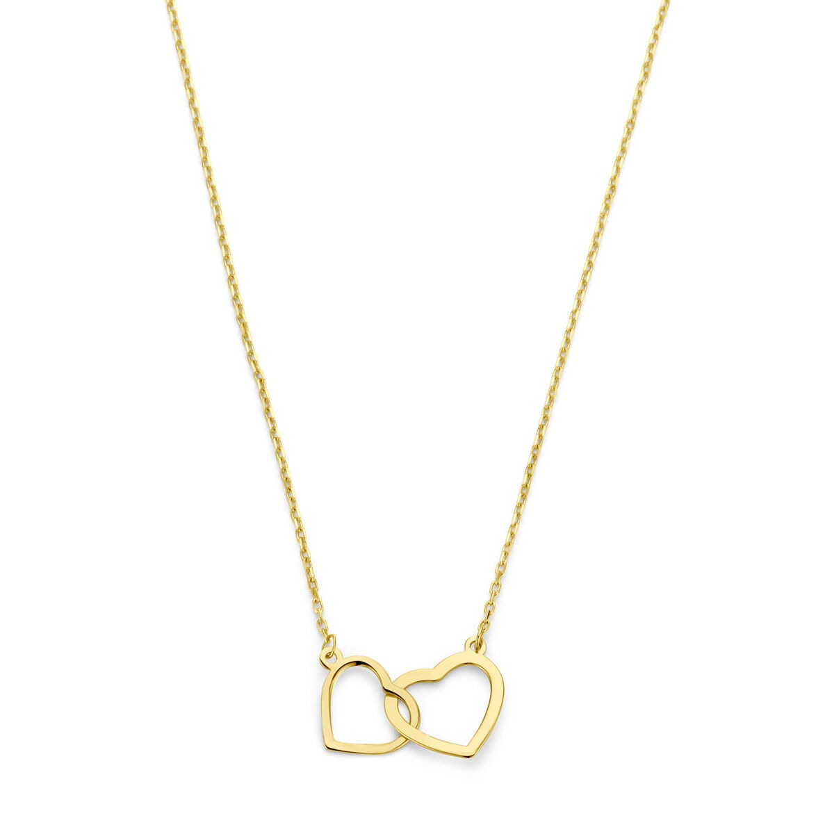 14k goldene Damenkette mit zwei ineinander verschlungenen Herzen, 45 cm lang