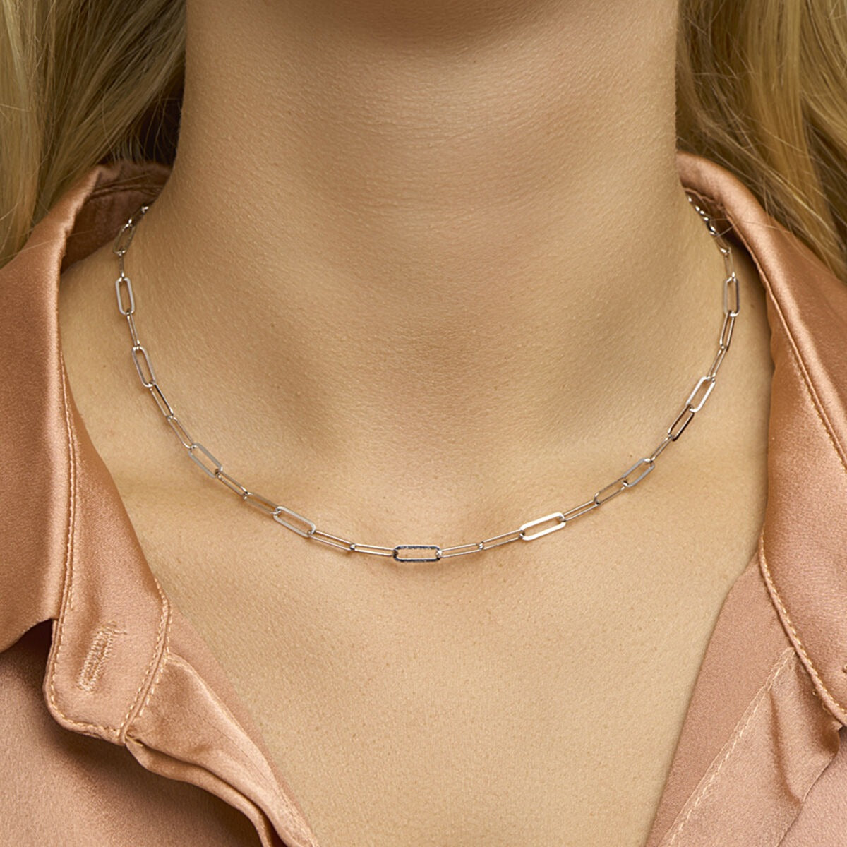 Silberne Paperclip-Kette – rhodiniert 925