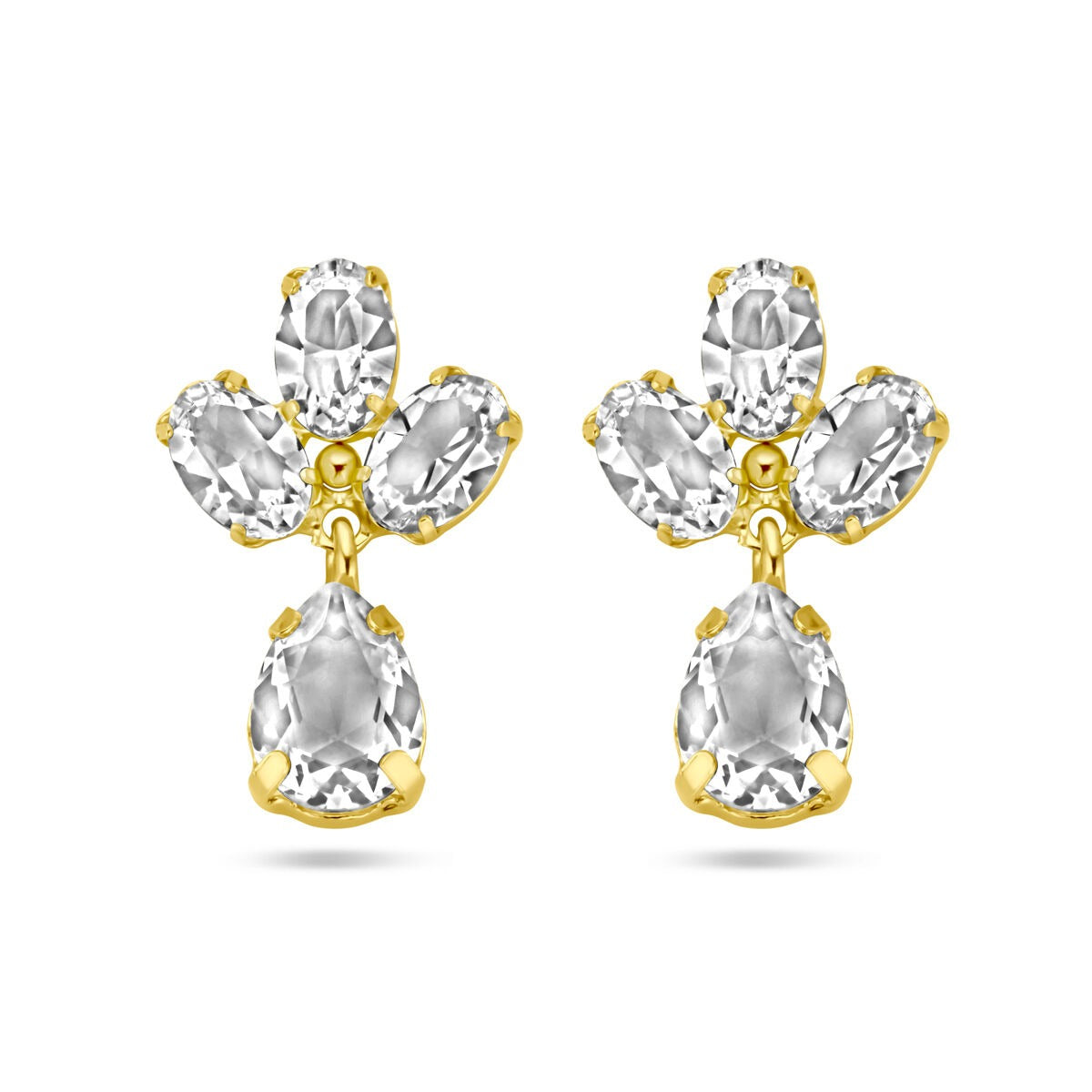 Vergoldete Silberohrringe mit Swarovski-Kristallen in Tropfenform und ovalen Steinen