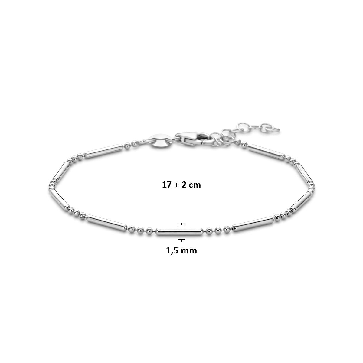 Rhodiniertes Damenarmband aus Silber mit Karabinerverschluss 1,5 mm 17 + 2 cm