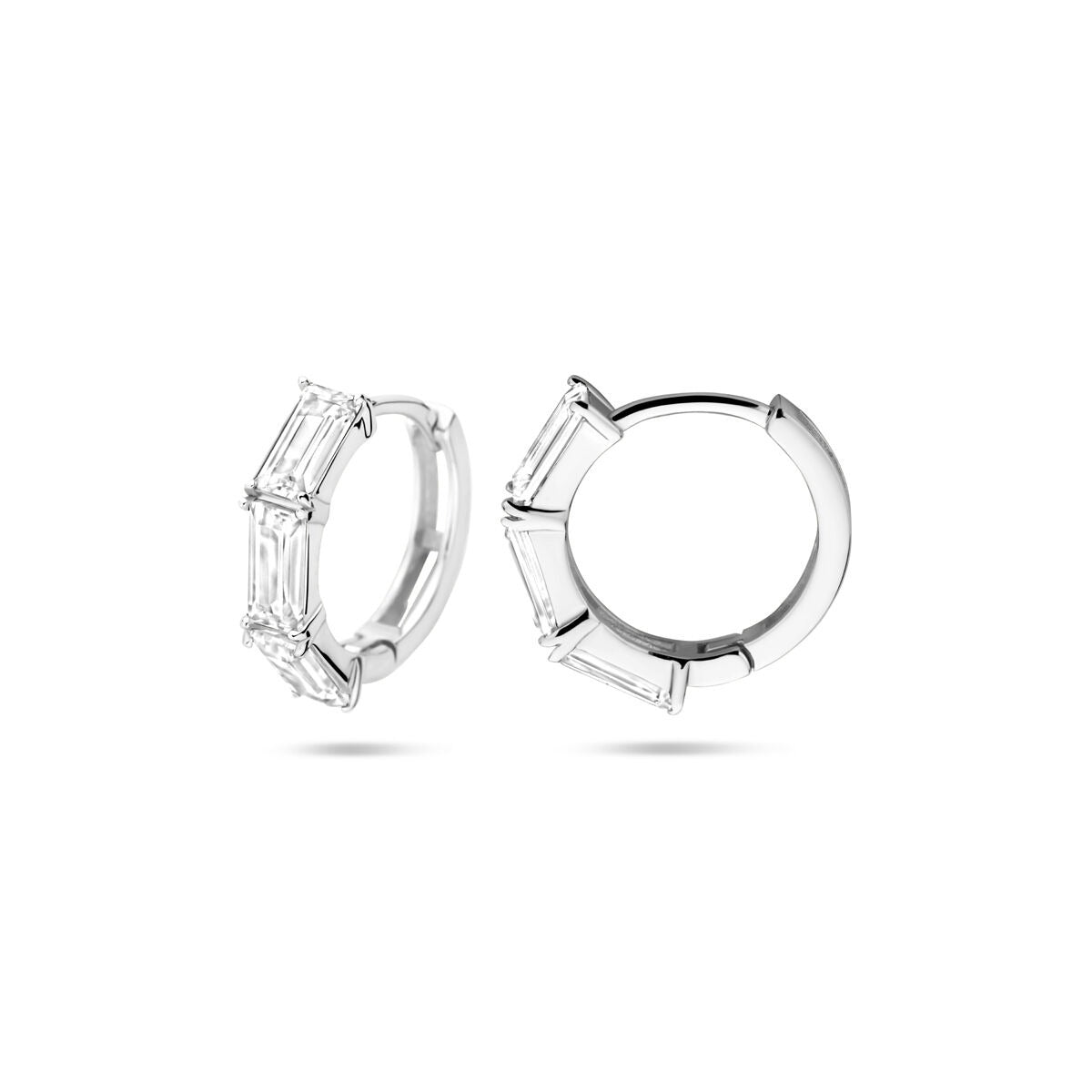 Klappcreolen aus Sterlingsilber mit Baguette-Zirkonia – rhodiniertes 925er Silber, Ø15.5 mm
