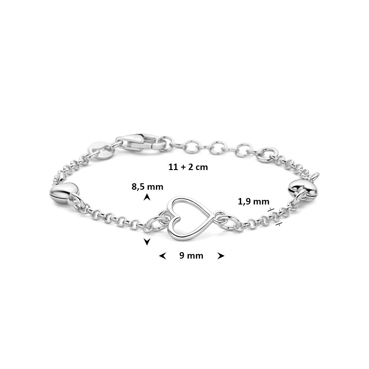 Rhodiniertes 925er Silber Kinderarmband mit Herzen