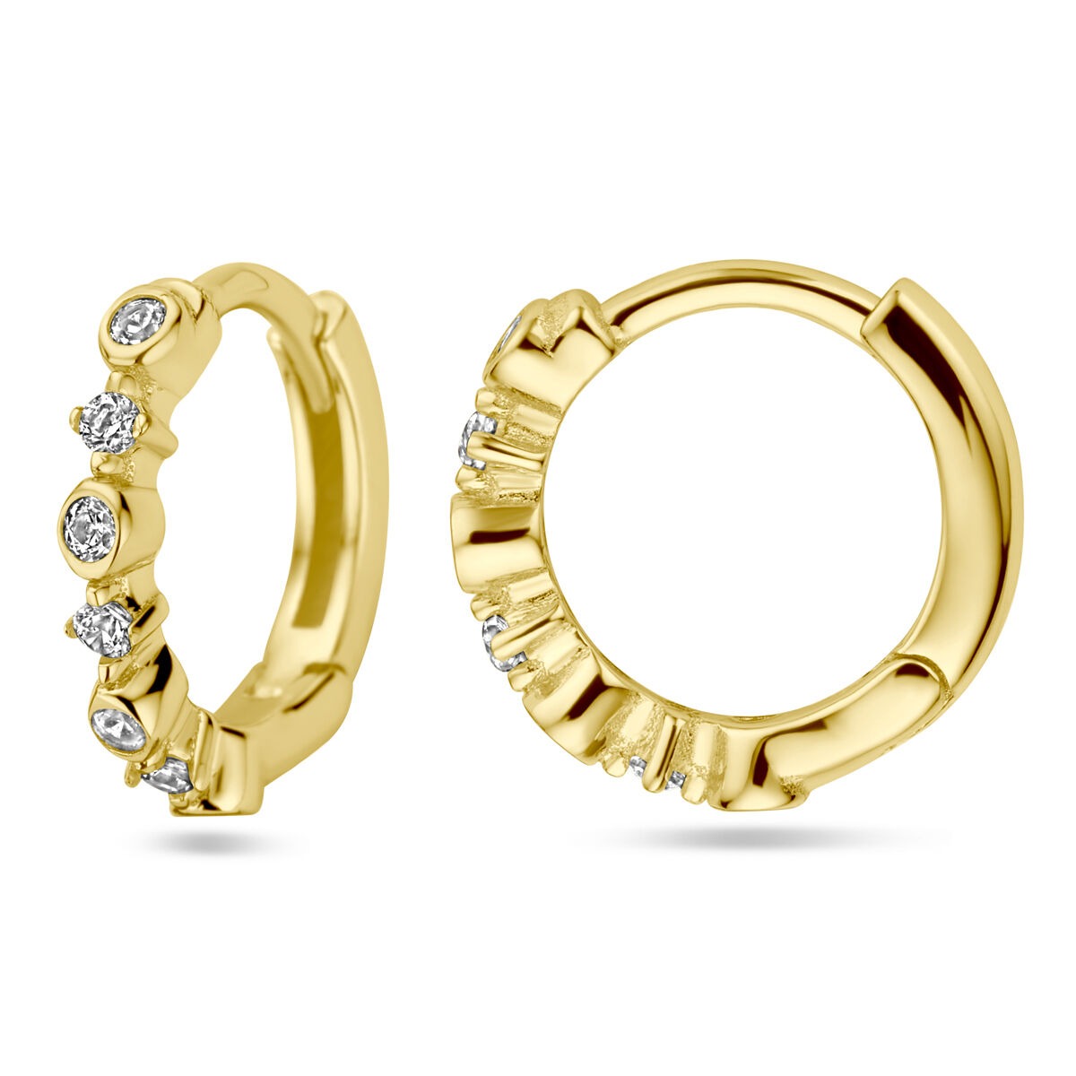 Vergoldete Silberklappcreolen Damen – Gelbgold auf 925er Silber mit Zirkonia, 11,5 mm