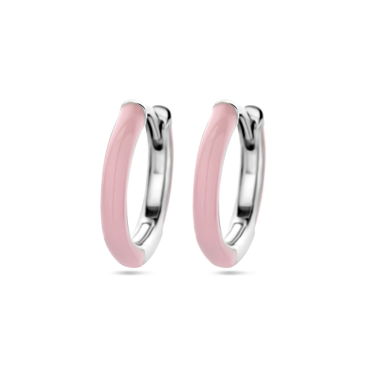 Gerhodineerte Silberklappohrringe mit rosa Emaille