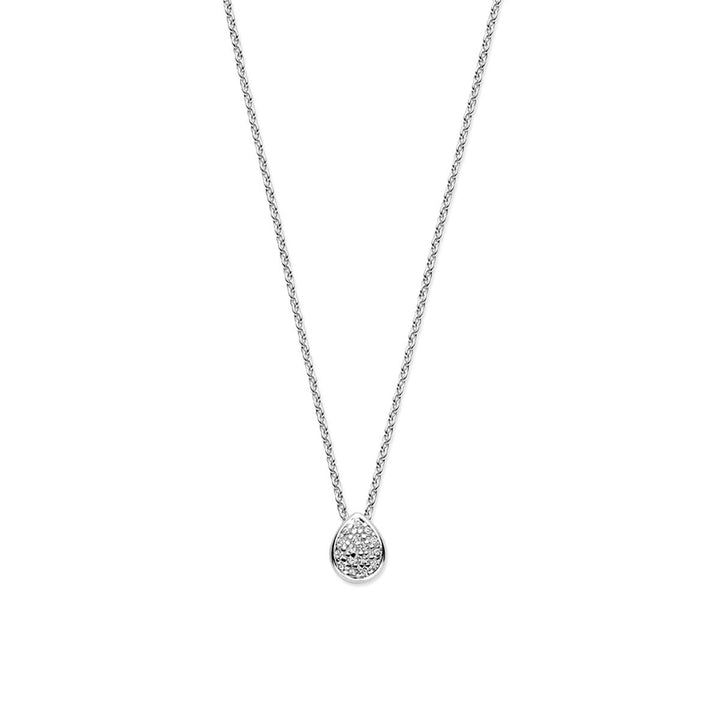 Zilveren dames ketting met druppelvormige zirkonia hanger gerhodineerd 41 - 43 - 45 cm