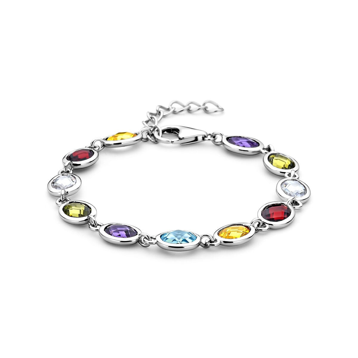 Armband aus rhodiniertem 925 Silber mit bunten Zirkonia in ovaler Form