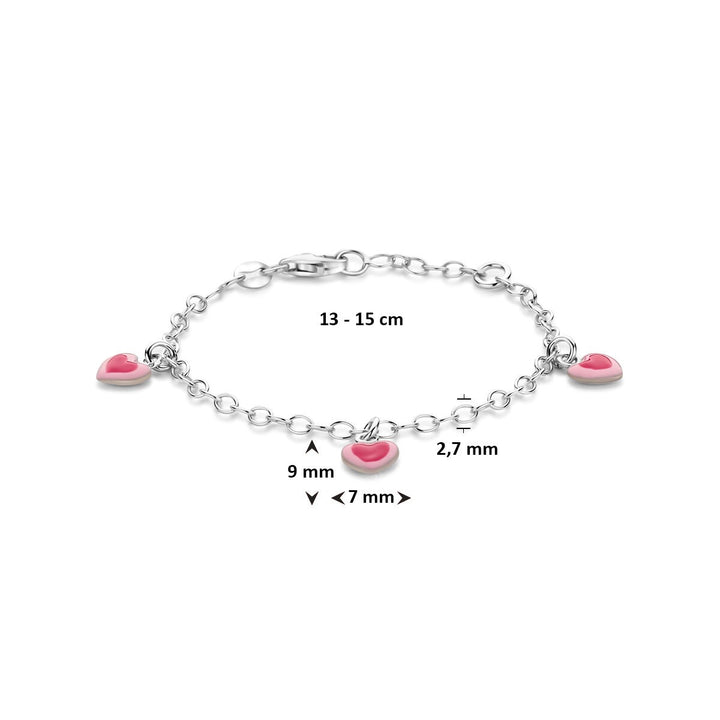 Zilveren kinder armband met hartjes – gerhodineerd en geëmailleerd