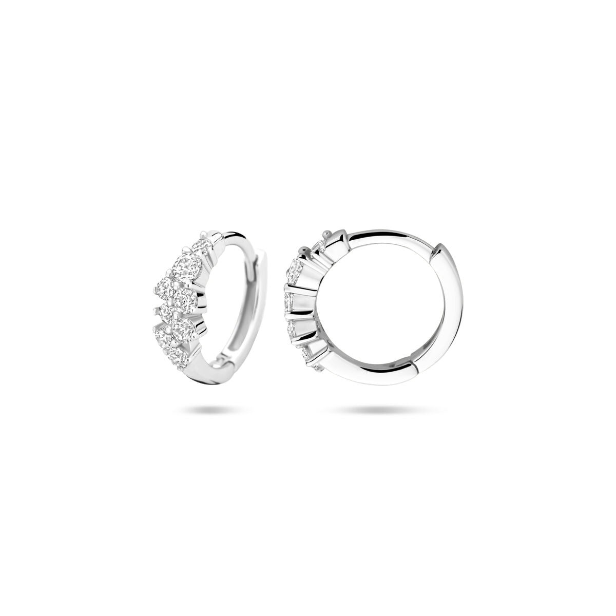 Ohrringe Klappcreolen Zirkonia – rhodiniertes 925er Silber, Ø13 mm