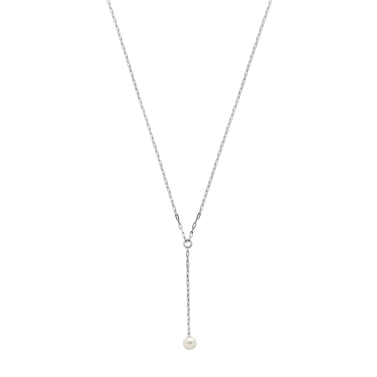 Y-Collier aus rhodiniertem Silber mit einer 1,7 mm großen Perle und einer Länge von 45 + 3 cm