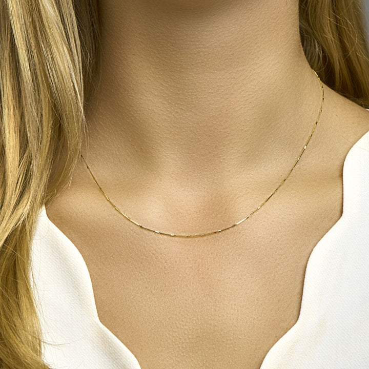 Venezianische Halskette und Stäbe 0,9 mm 45 cm 14 K Gelbgold