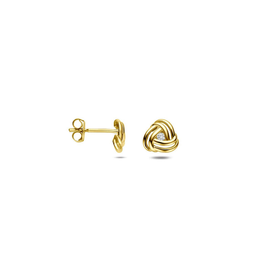 14k Geelgouden dames oorknoppen met zirkonia in chatonzetting