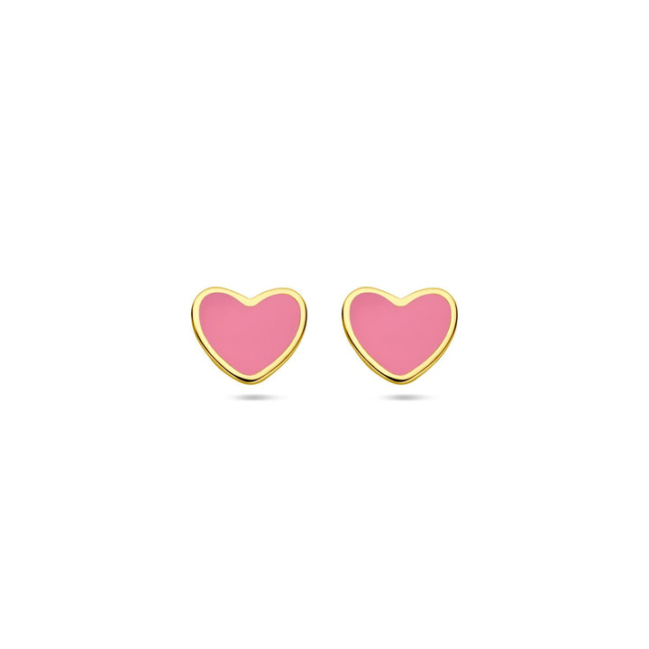 Ohrstecker Herz rosa Epoxidharz 14K Gelbgold