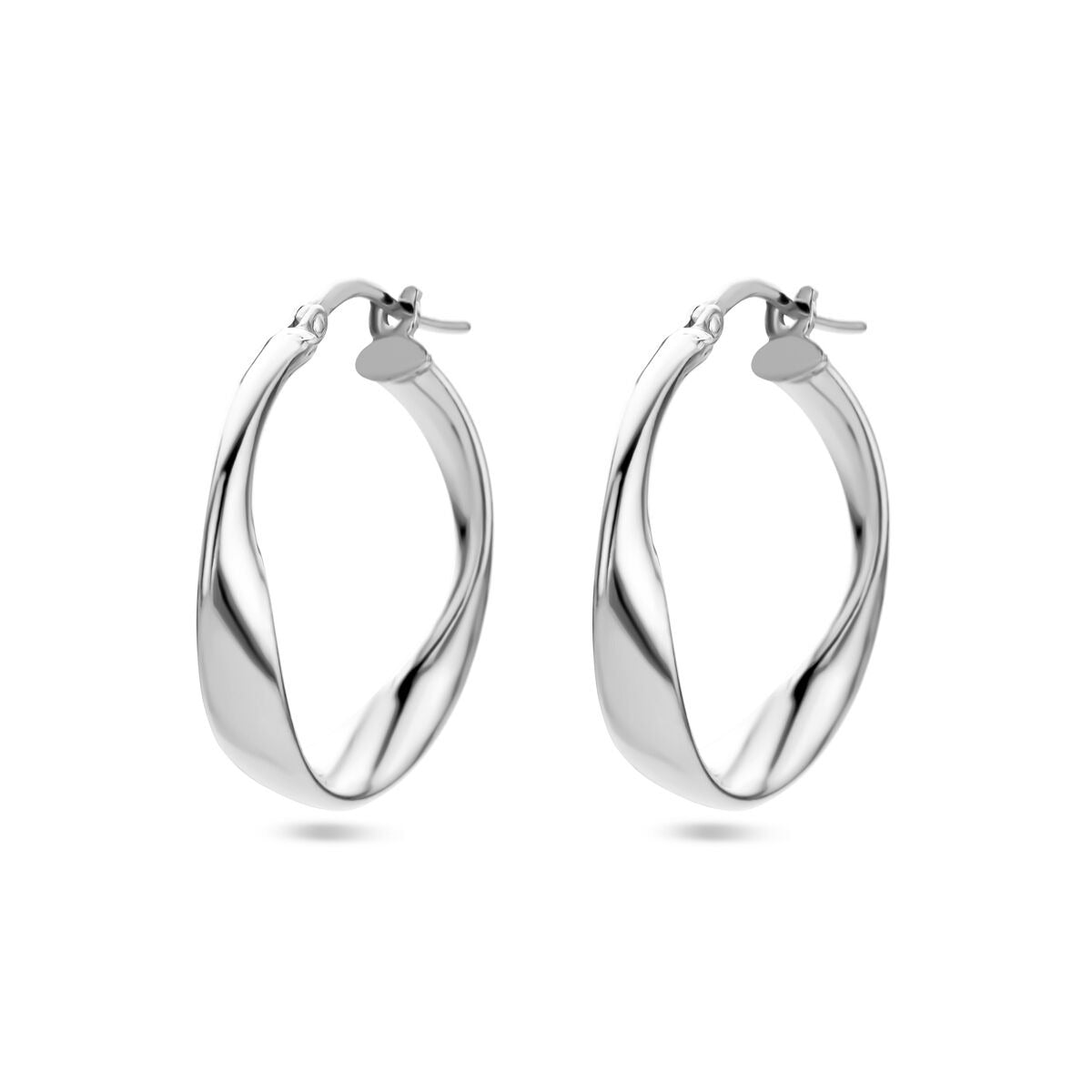 Silberne Damen-Ohrhänger, rhodiniert, 26 mm, mit geschwungener Form und glänzender Oberfläche