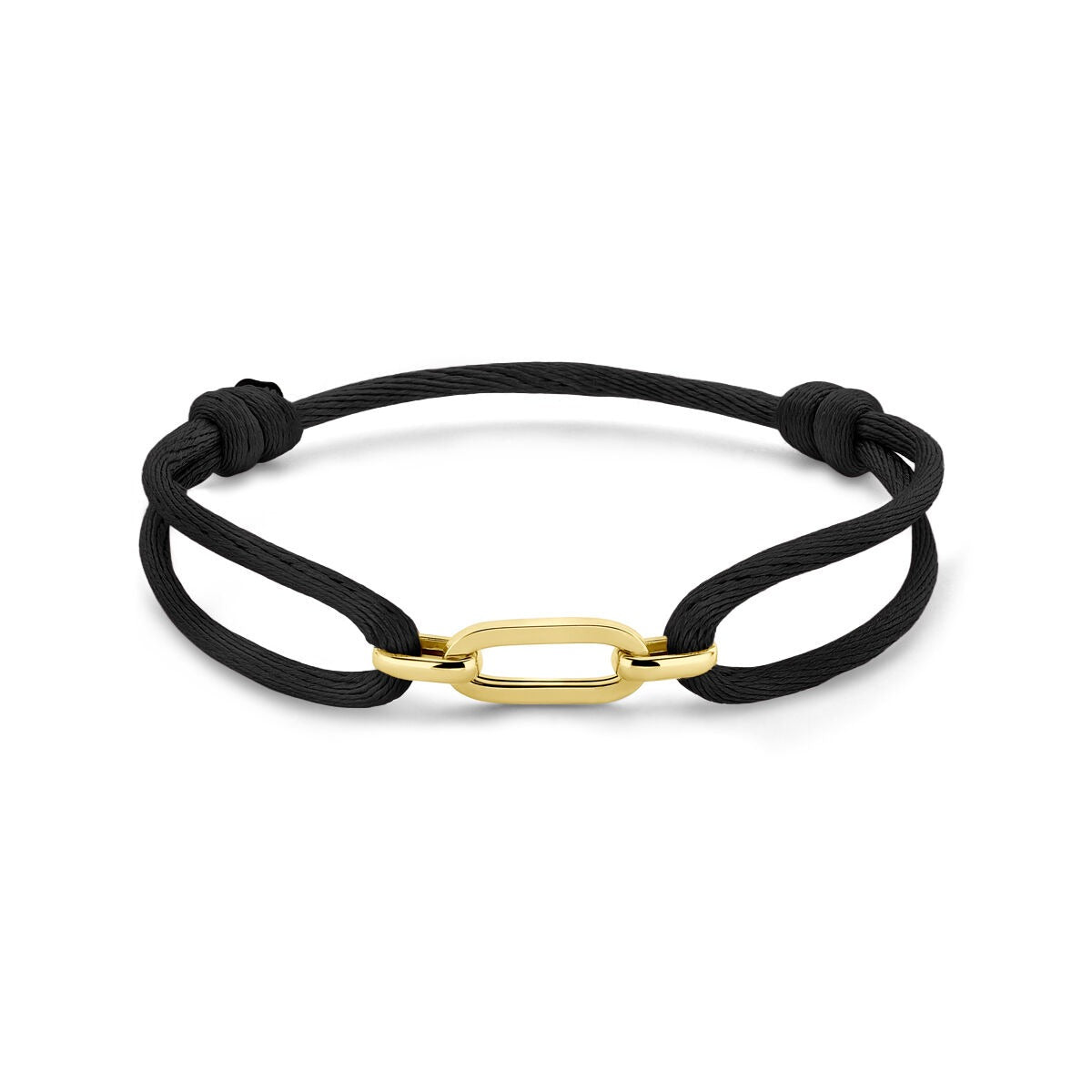 Schwarzes geflochtenes Damenarmband mit 14k gelbgoldener Schließe – verstellbar von 13 bis 26 cm