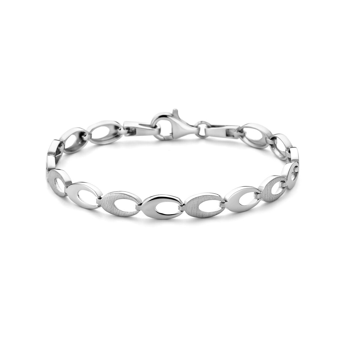 Armband aus rhodiniertem 925 Silber mit fantasievoller Gliederung und Karabinerverschluss