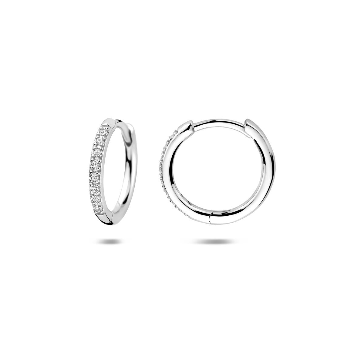 Silberne Klappcreolen mit Zirkonia – rhodiniertes 925er Silber 15 mm