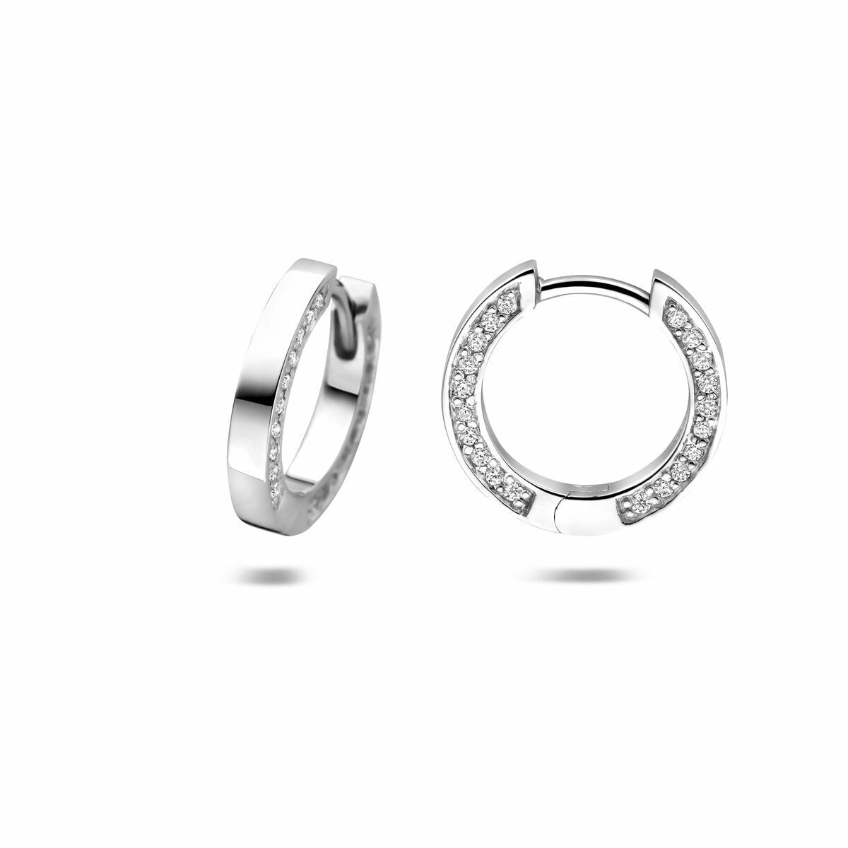Damen-Klappcreolen aus Sterlingsilber mit Zirkonia – rhodiniert 925er Silber 14,5 mm