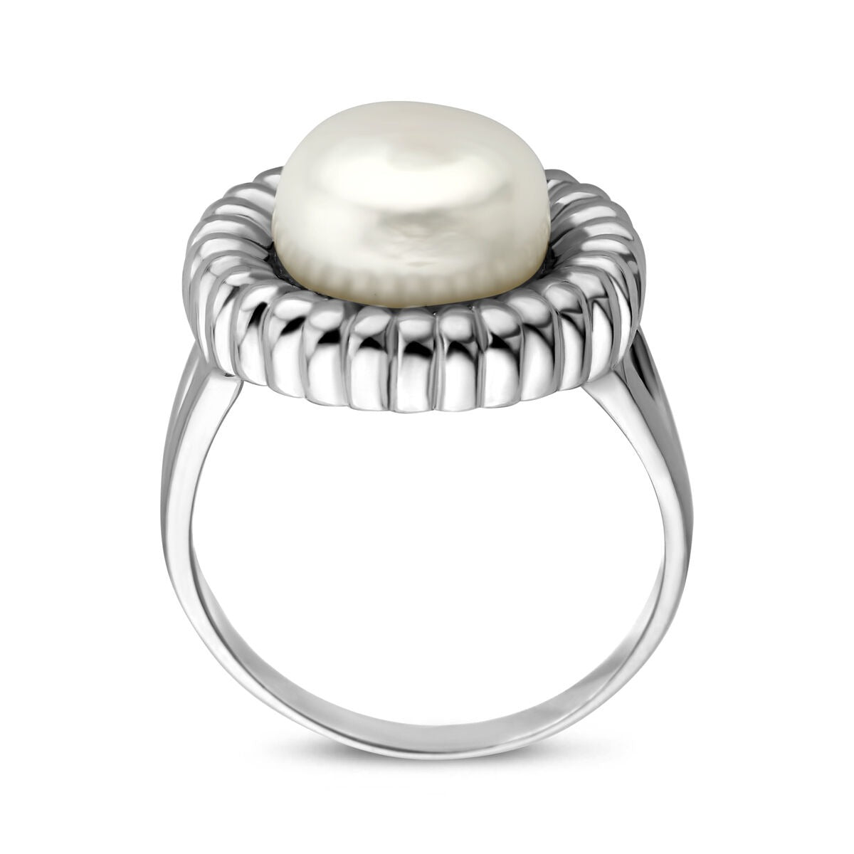 Rhodinierter Silberring mit Perle