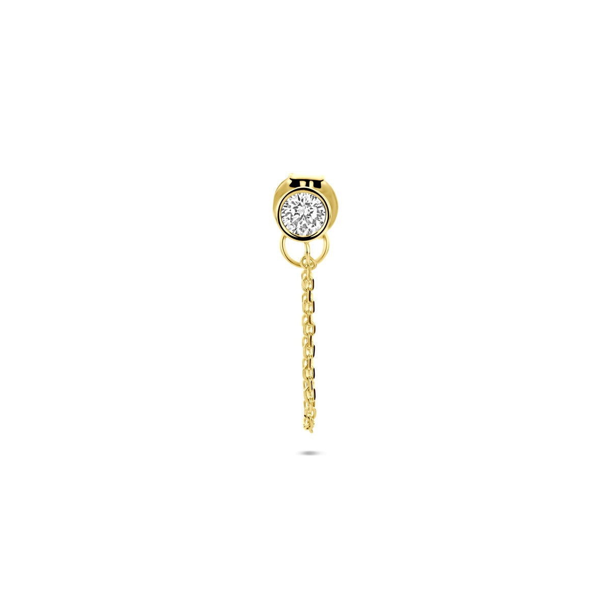 Ohrstecker aus 14k Gelbgold mit Zirkonia und einer hängenden Kette