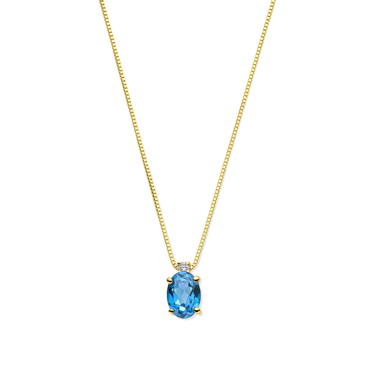 14k gelbgoldene Kette mit ovalem London Blue Topas und Diamant