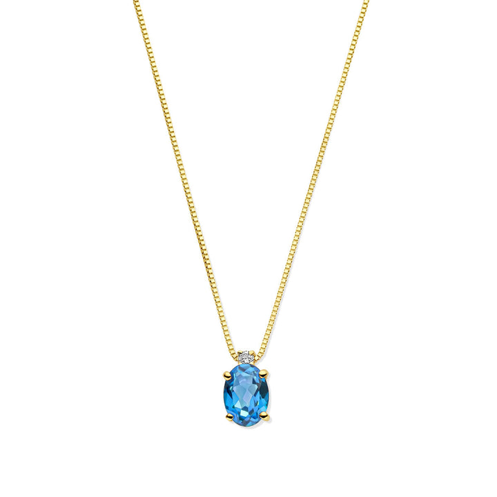 Halskette London Blue Topas und Diamant 40 – 42 – 44 cm 0,02 ct H SI 14 K Gelbgold