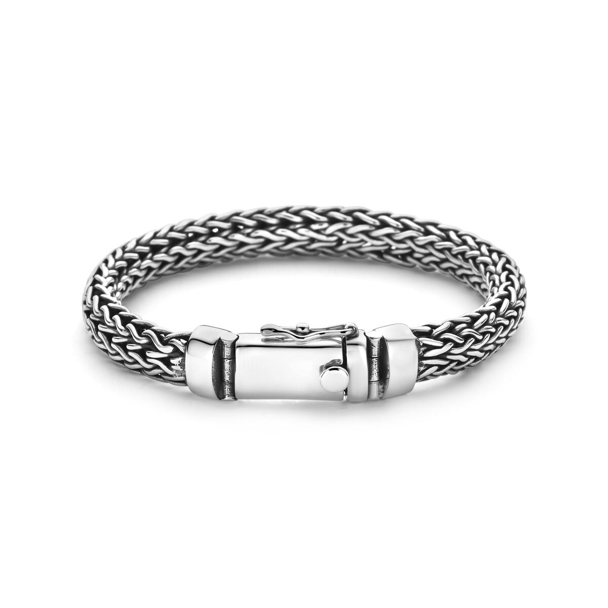 Armband aus geschwärztem 925er Silber mit Fuchsschwanzmuster, 9 mm