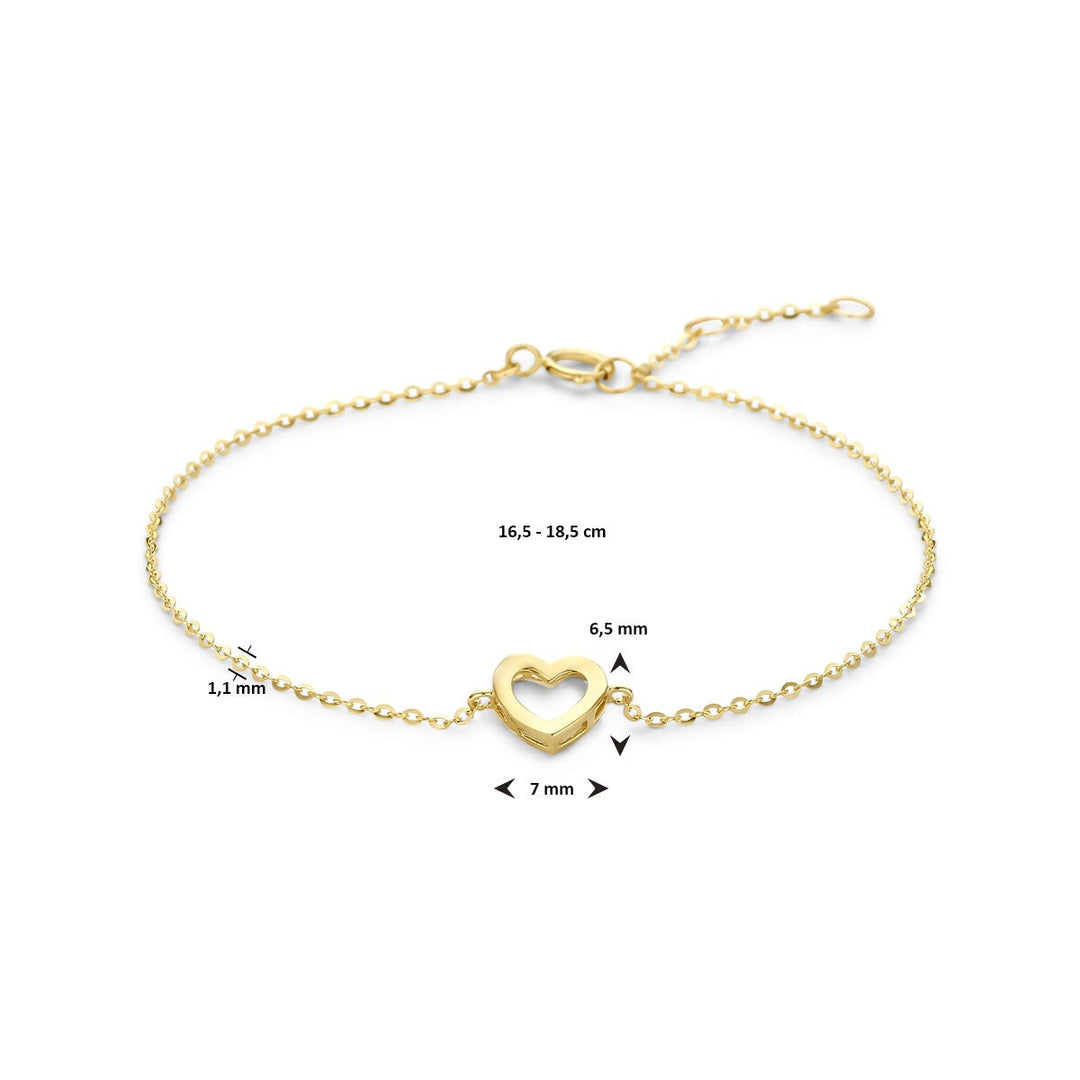 Armband Herz 16,5 - 18,5 cm 14K Gelbgold