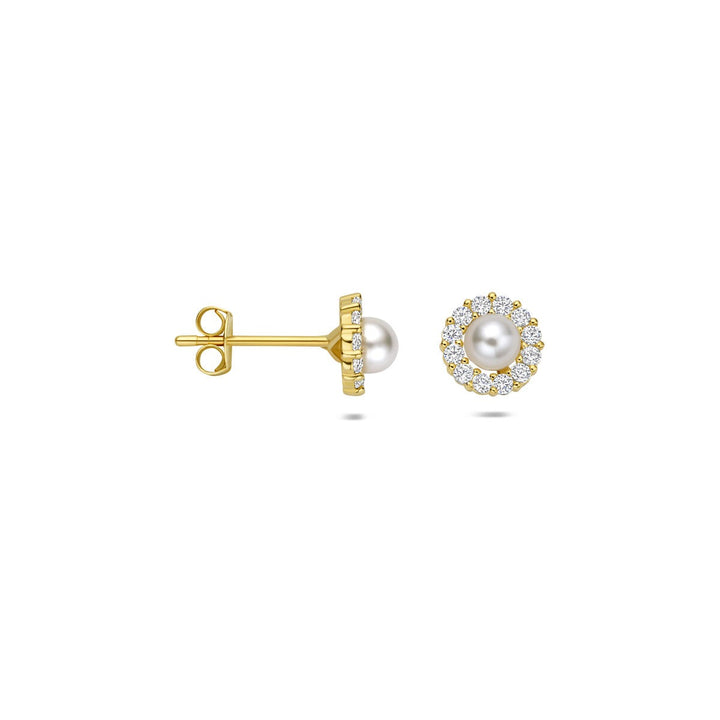 Ohrstecker Perle und Zirkonia 14K Gelbgold