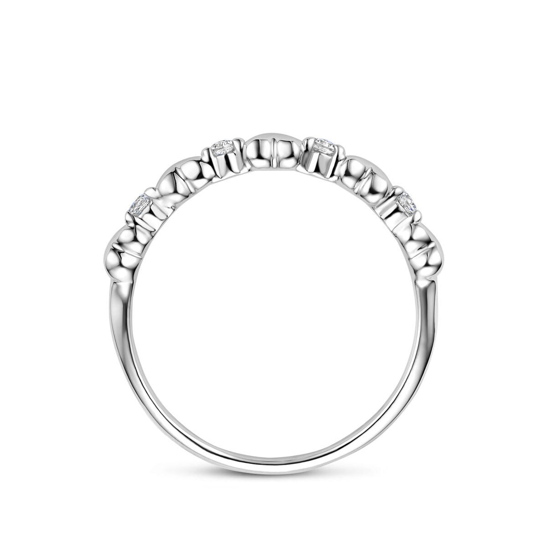 Gerhodineerd 925 zilveren ring met hartjes en zirkonia