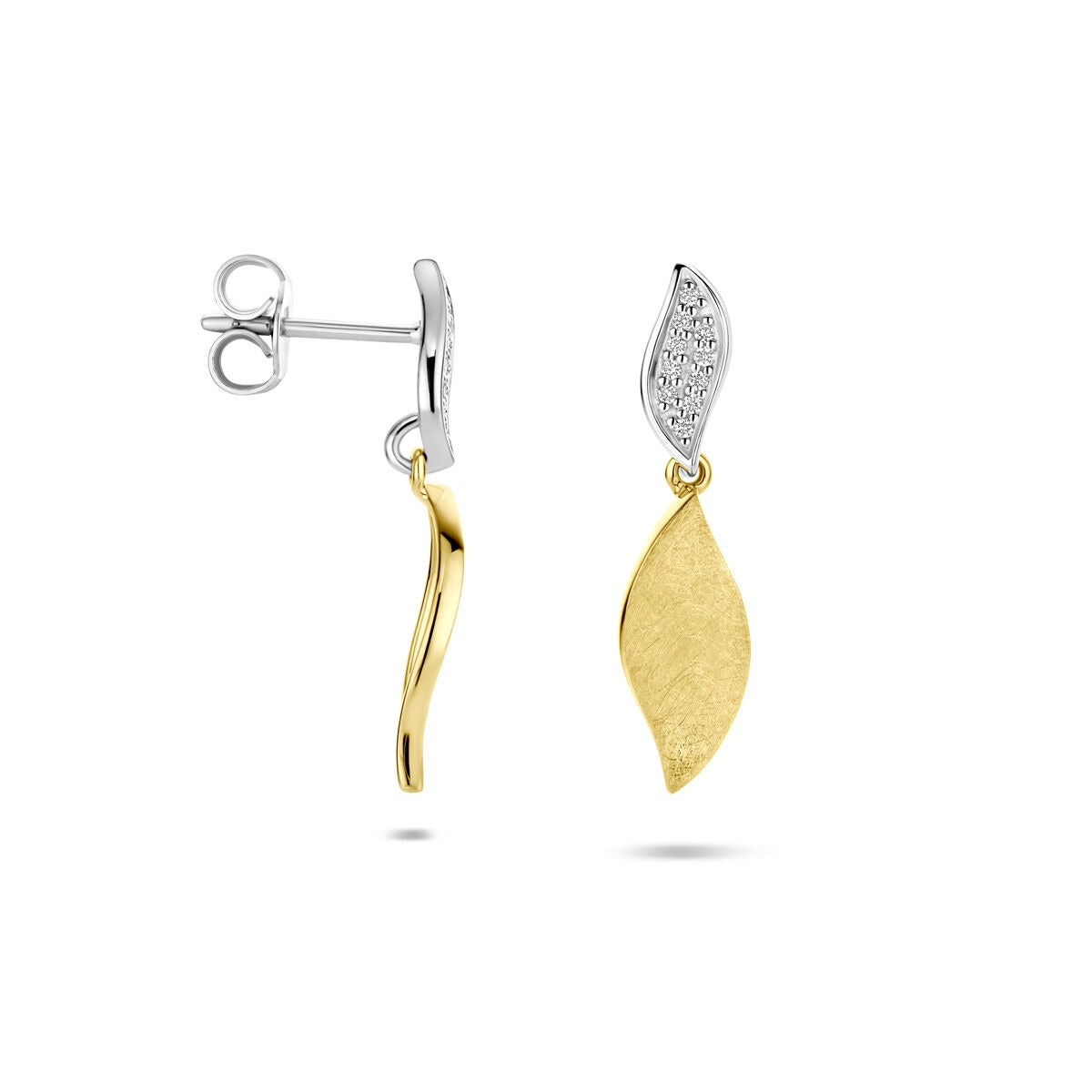 Ohrhänger poliert/matt Diamant 0.06ct (2x 0.03ct) H SI 24 mm 14K Bicolor Gold Gelb/Weiß