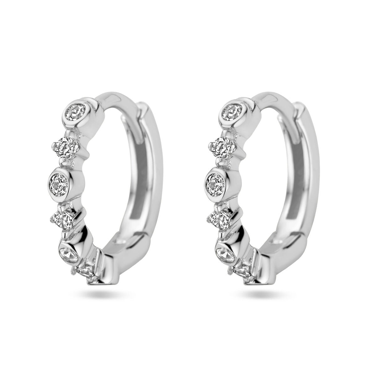 Silberne Klapp-Ohrringe für Damen mit Zirkonia, rhodiniert, 11,5 mm groß