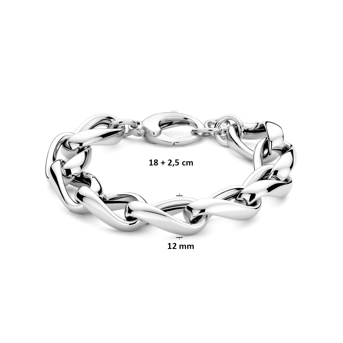Damenarmband Silber – rhodiniert 925 mit runden Drahtgliedern 12 mm 18 + 2,5 cm