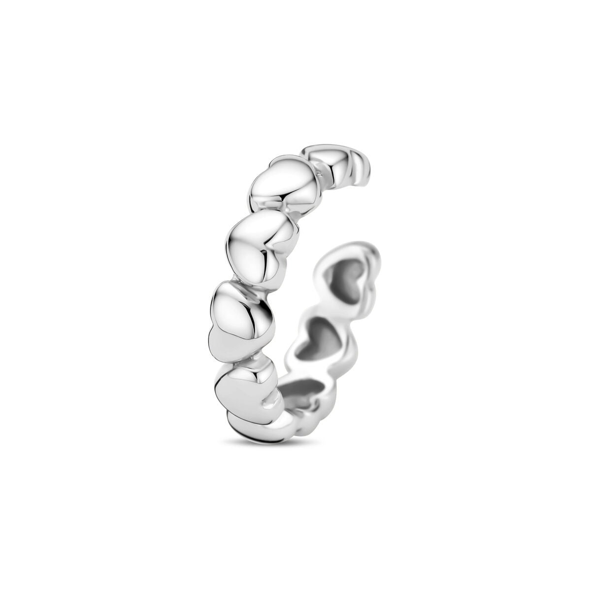 Silberne Earcuff aus rhodiniertem 925 Silber mit herzförmigen Elementen