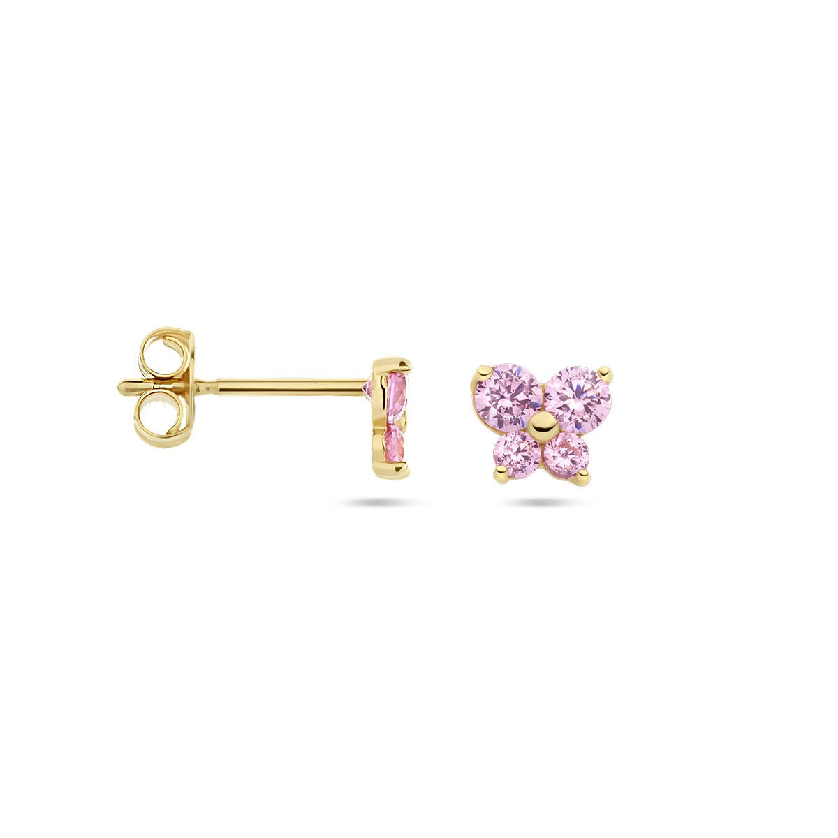 14K Gelbgold-Ohrstecker Schmetterling mit rosa Zirkonia