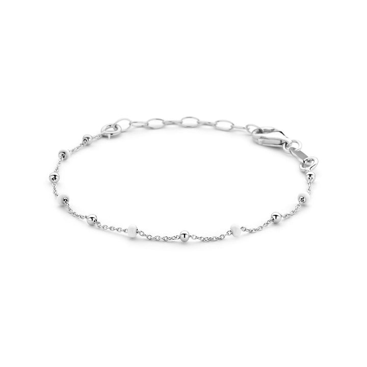 Armband weiße Emaille-Kugeln 13 + 3 cm Silber rhodiniert
