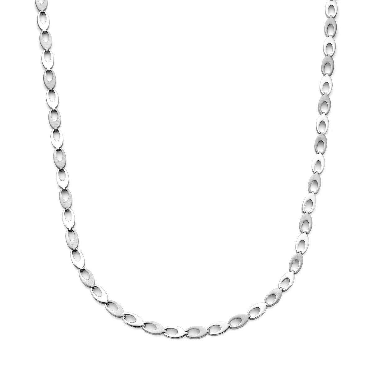 Collier aus rhodiniertem 925 Silber mit ovalen Gliedern in fantasievollem Design