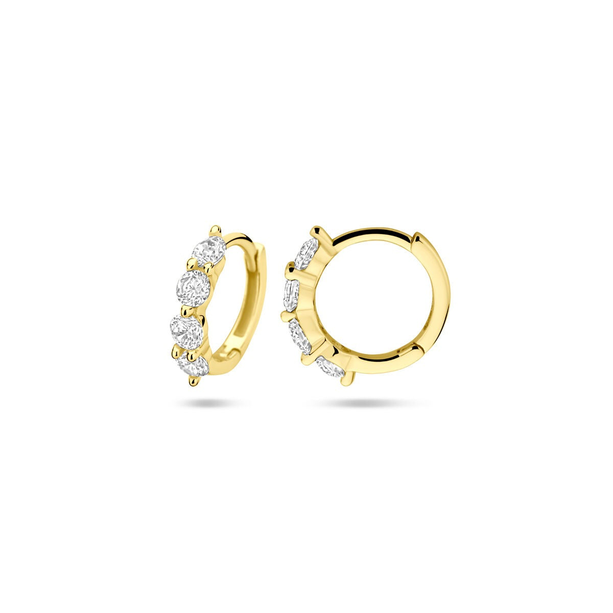 Vergoldete Klappcreolen aus Silber mit Zirkonia – Ø12.5 mm